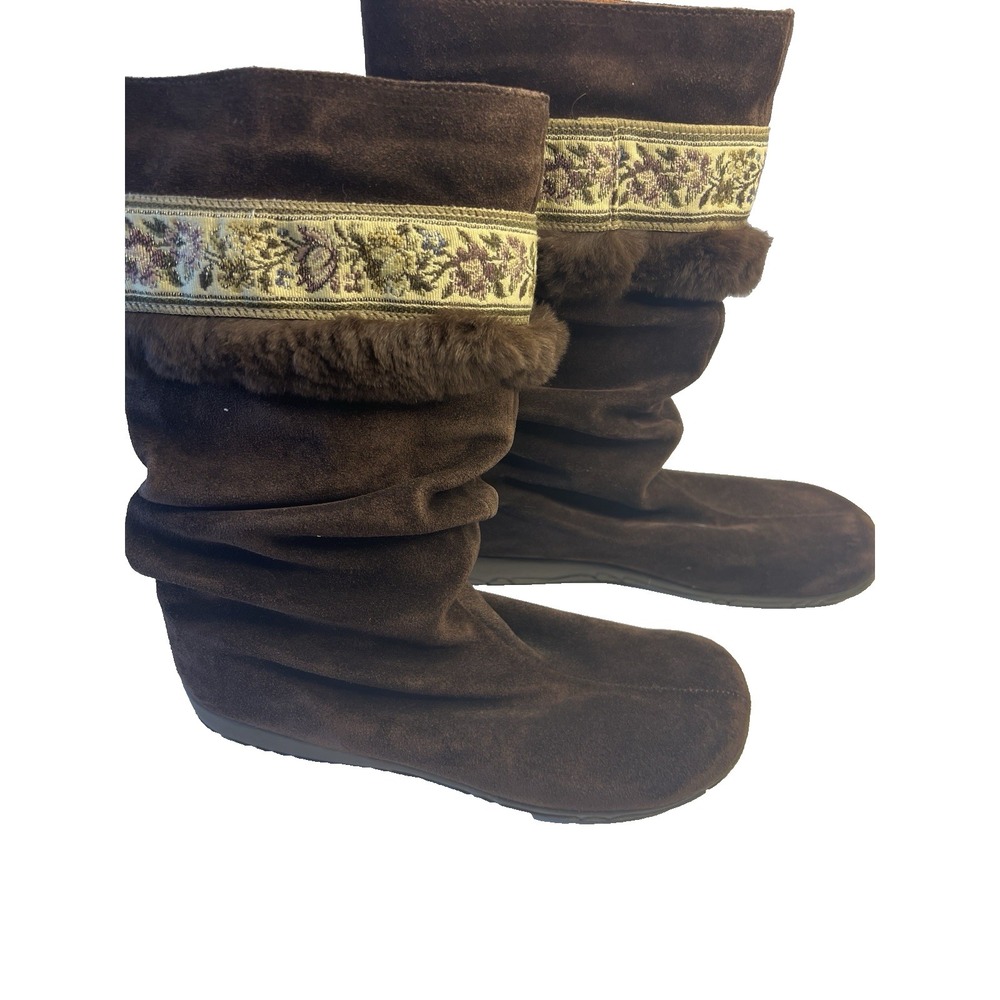 Eric Michael‎ Tapestry Chocolate Brown Leather Boots Women 40 Y2K Style Spain